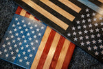American Flag wall art and blue line flag